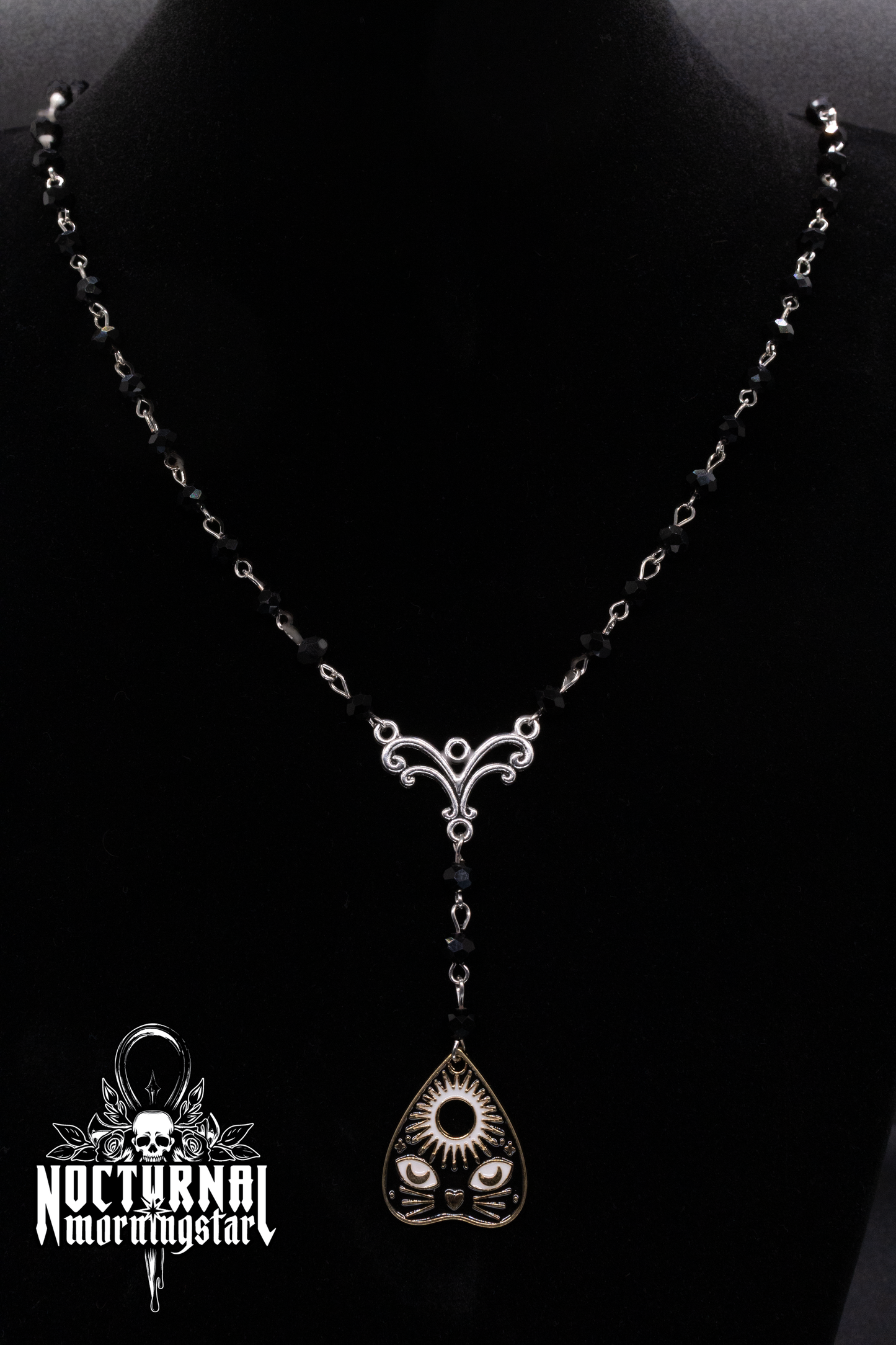 Gold-Plated Black Cat Planchette Rosary