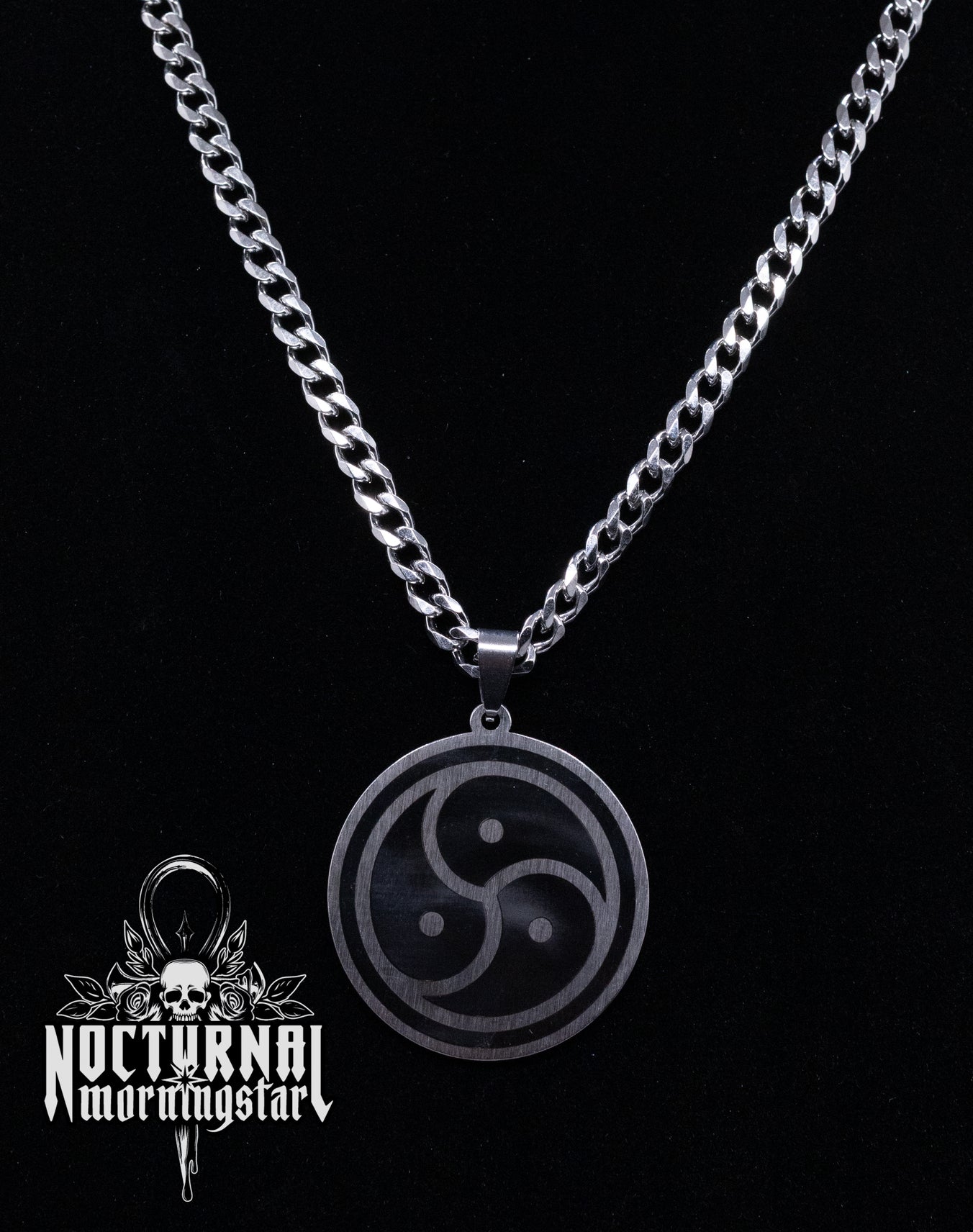 Black Triskelion Flat Chain Necklace