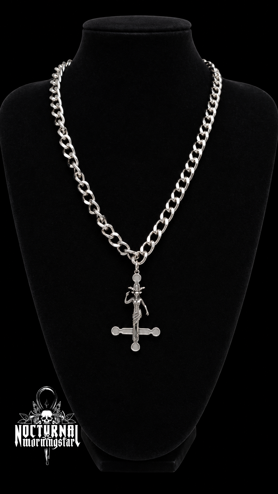 Baphomet Inverted Cross Rolo Chain Necklace