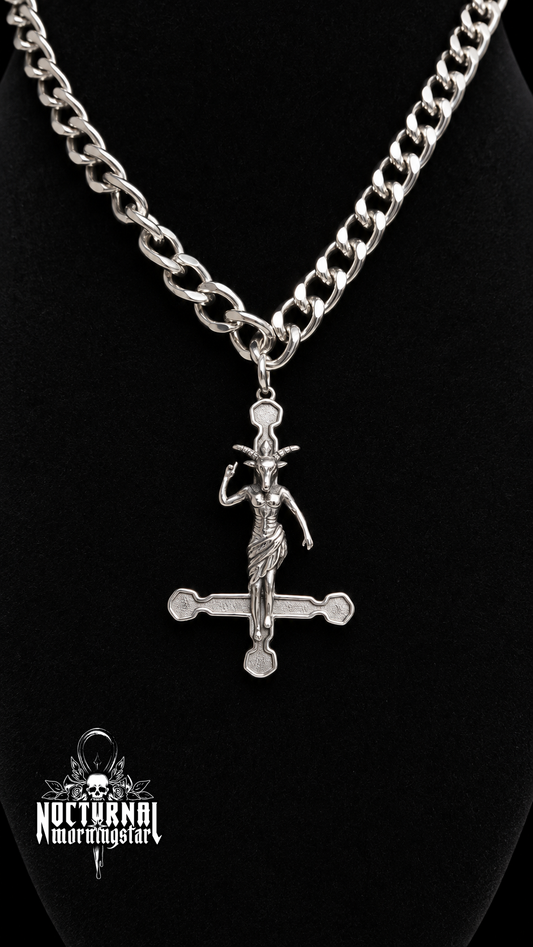 Baphomet Inverted Cross Rolo Chain Necklace