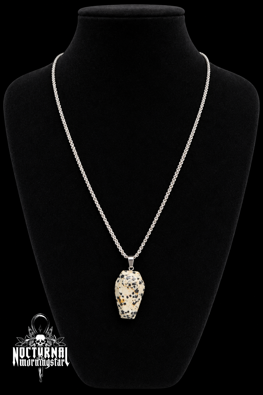 Dalmatian Jasper Coffin Box Chain Necklace