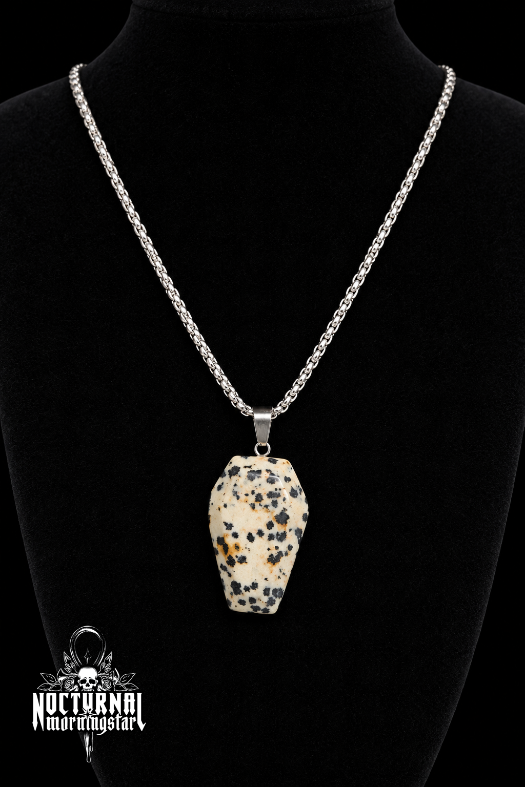 Dalmatian Jasper Coffin Box Chain Necklace