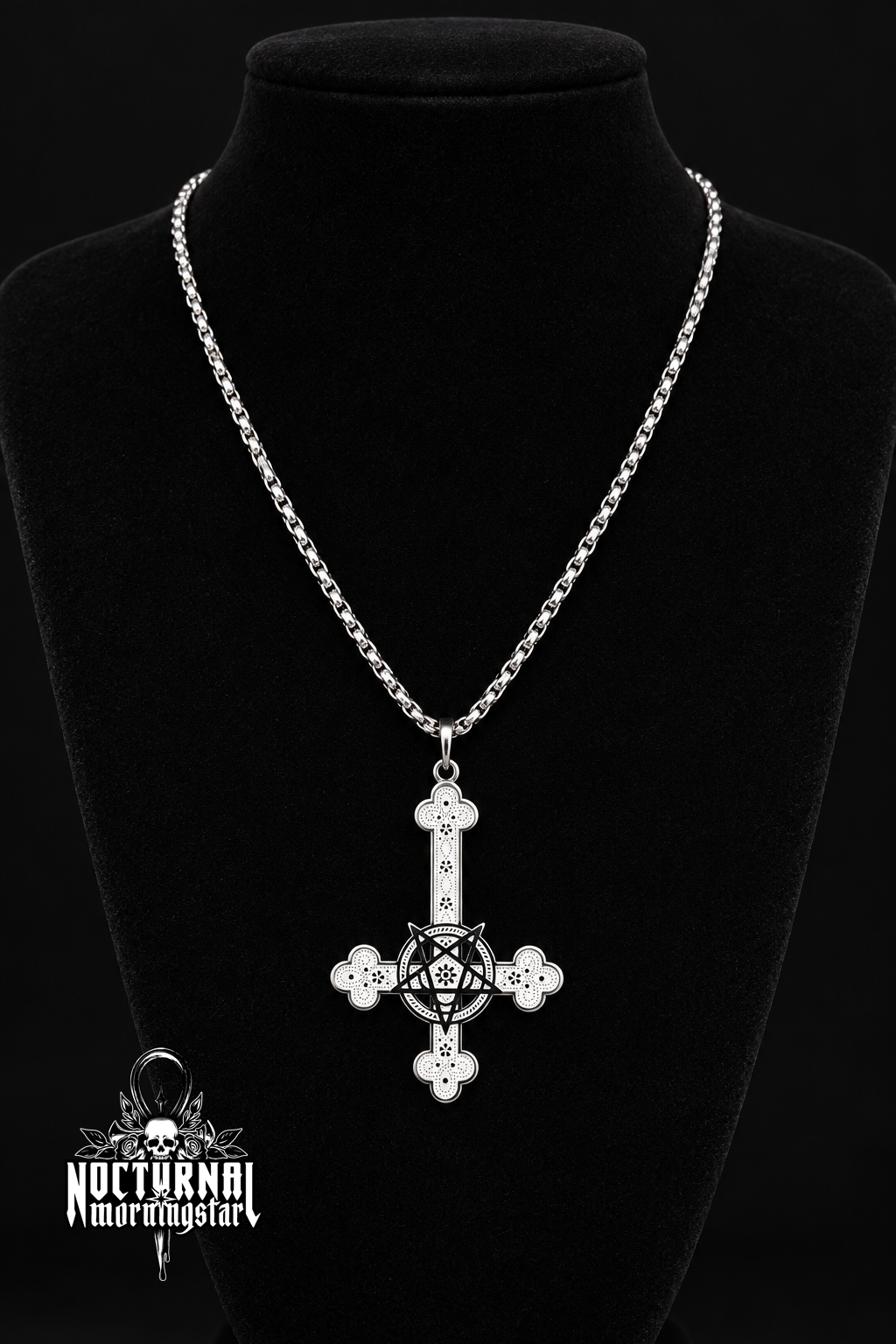 Inverted Cross with Pentagram Box Chain Necklace