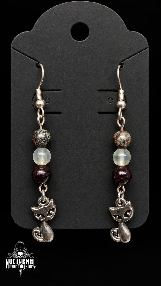Cat & Gemstone Earrings
