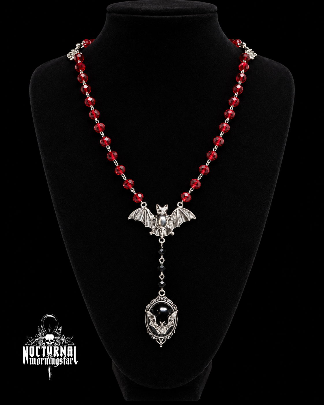 Bat Rosary With Bat Cameo Pendant