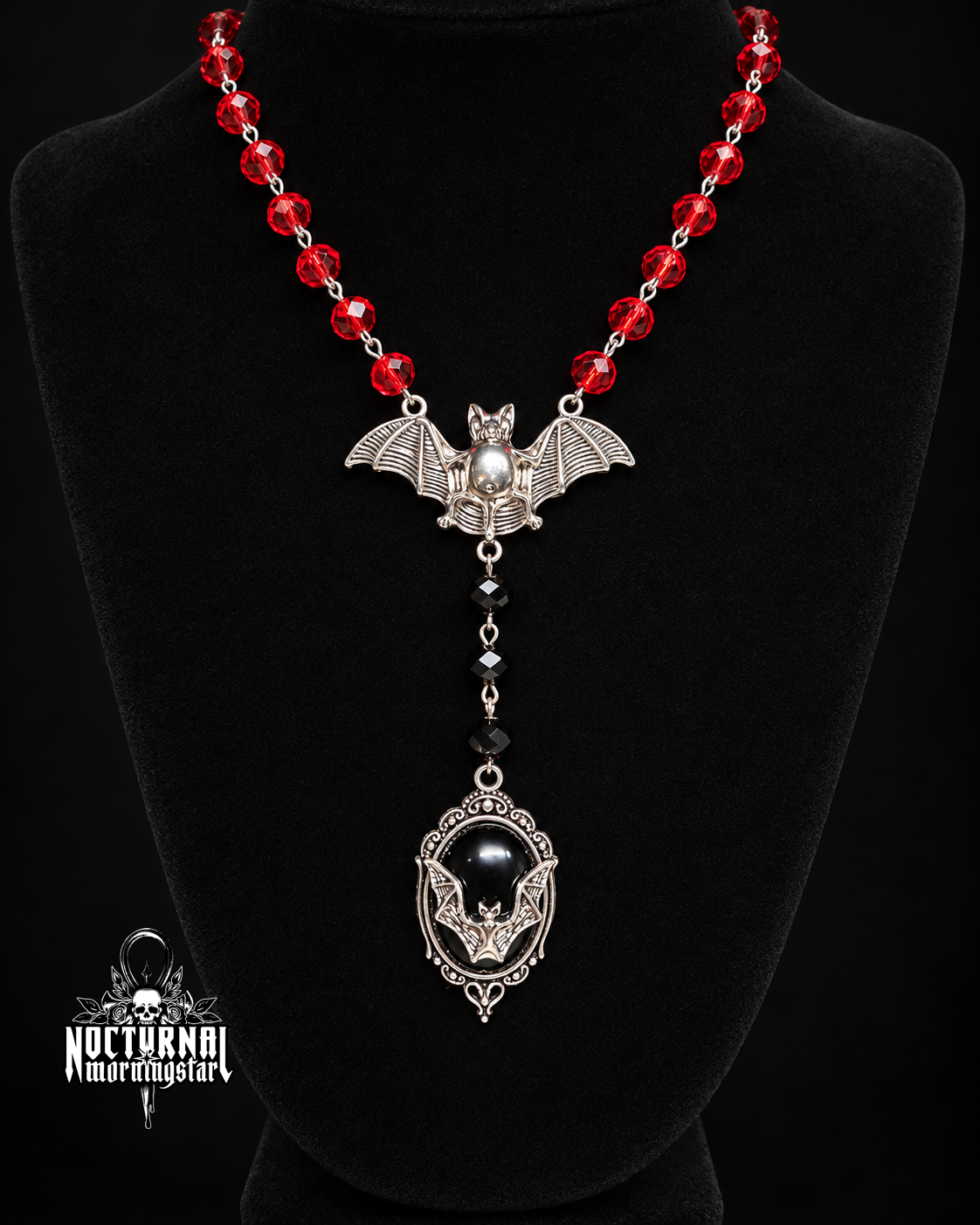 Bat Rosary With Bat Cameo Pendant