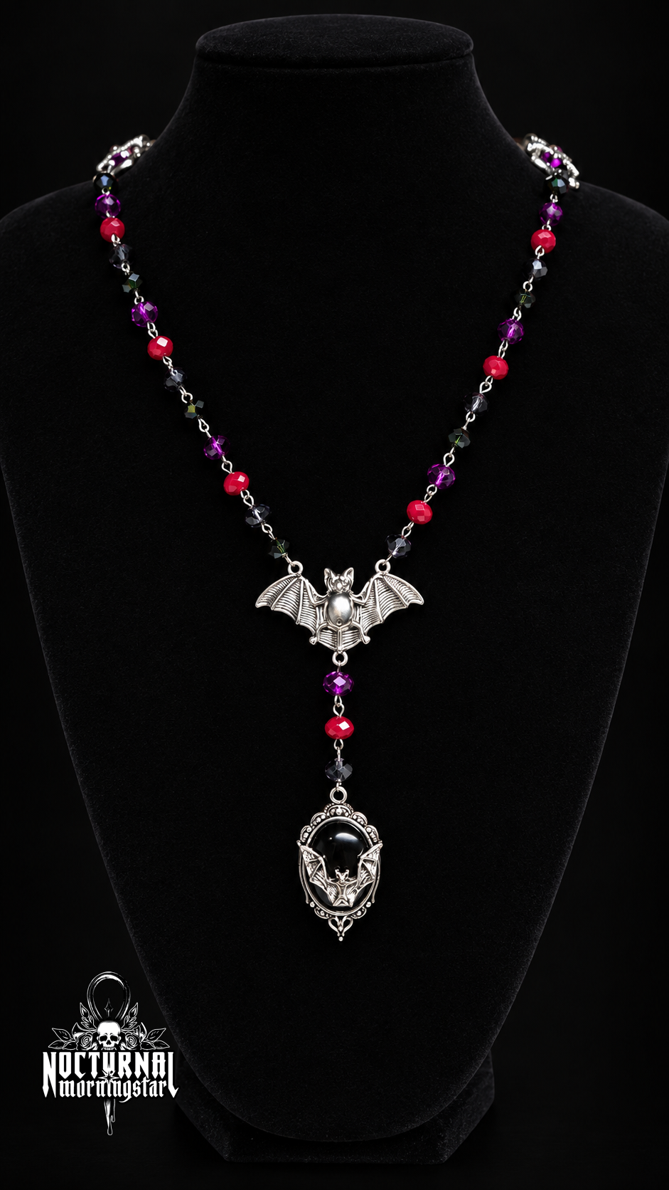 Bat Rosary With Bat Cameo Pendant
