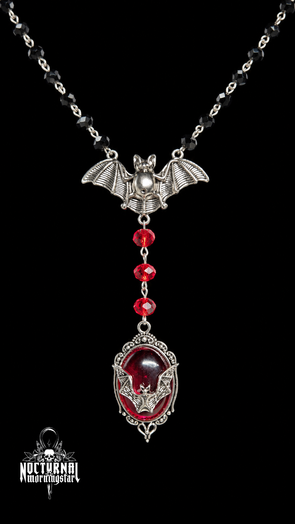 Bat Rosary With Bat Cameo Pendant