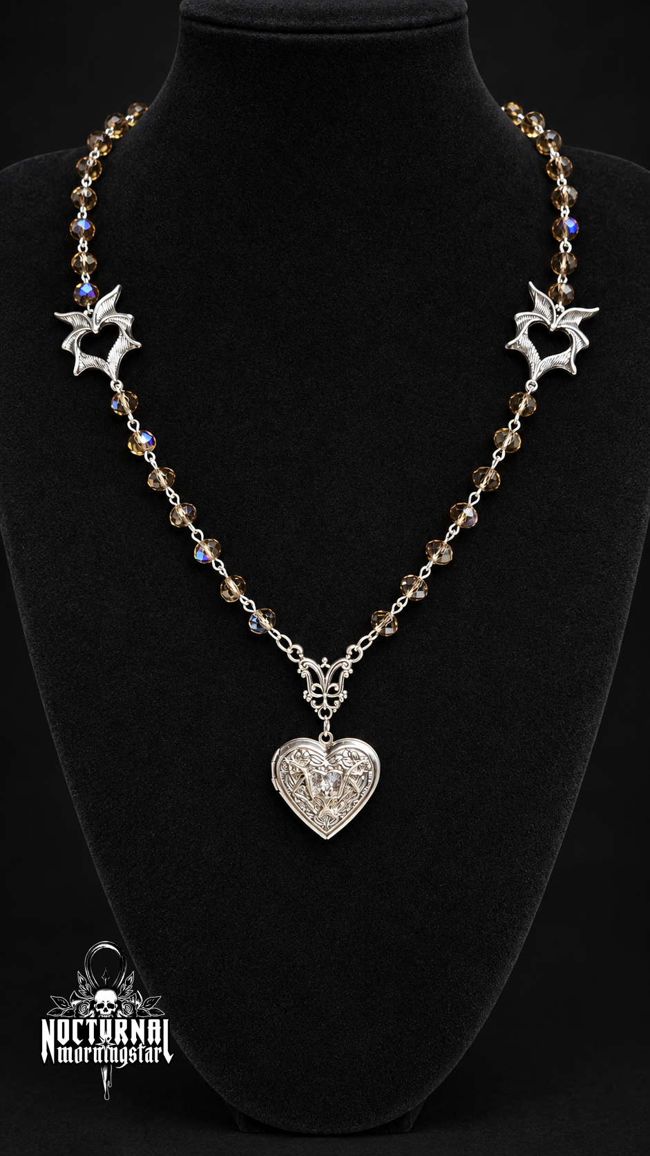 Bat Cameo Pendant Rosary Necklace