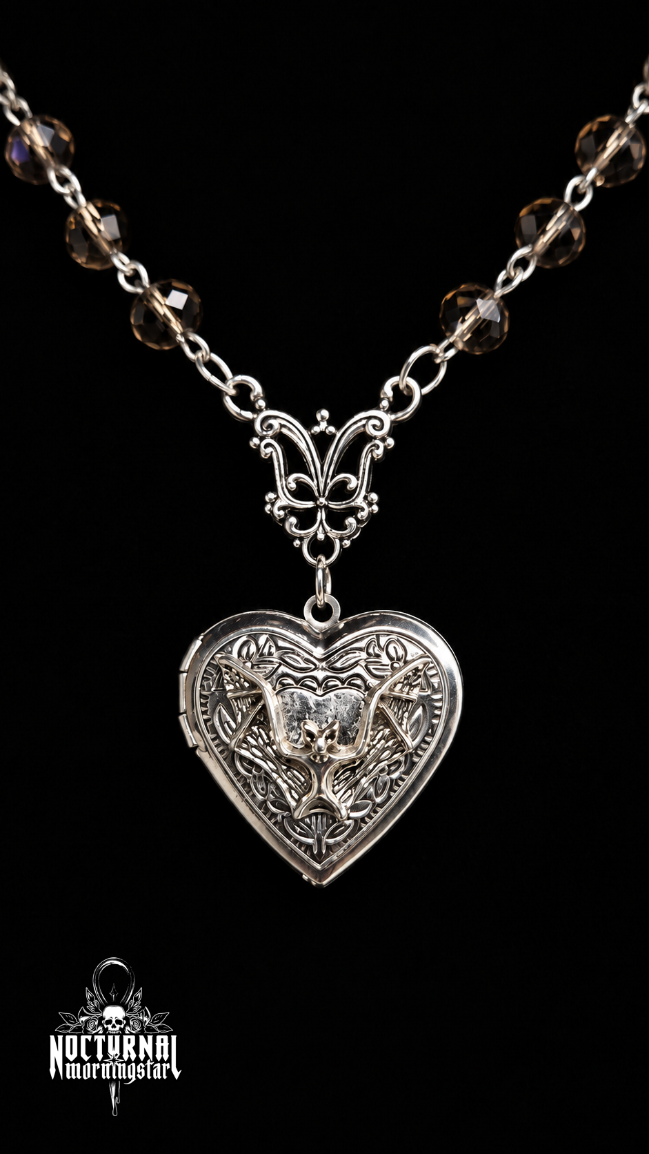 Bat Cameo Pendant Rosary Necklace