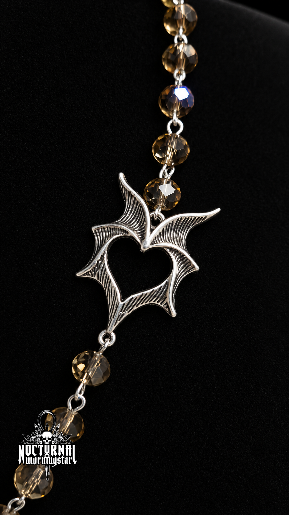 Bat Cameo Pendant Rosary Necklace
