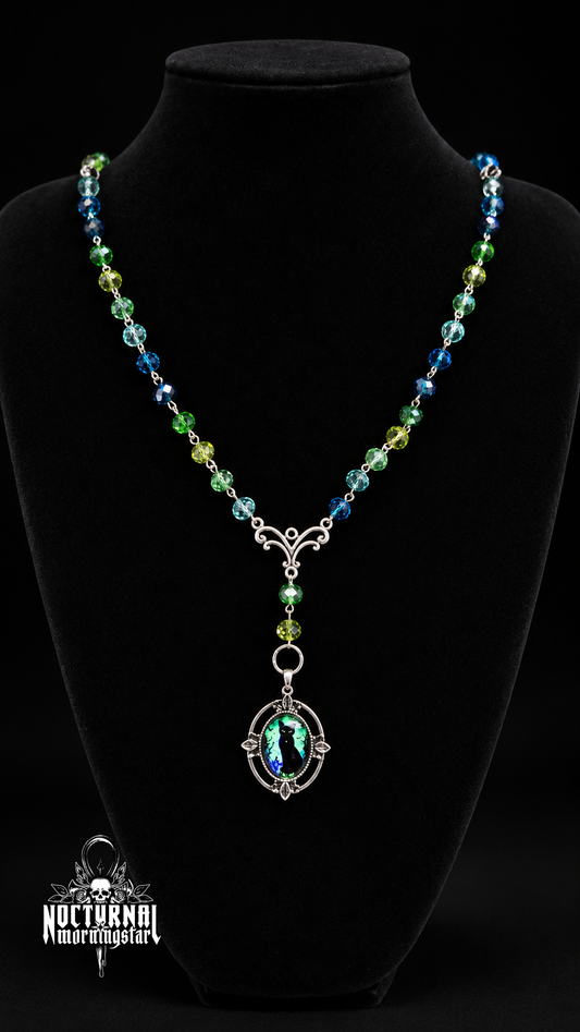Black Cat Green/Blue Cameo Rosary