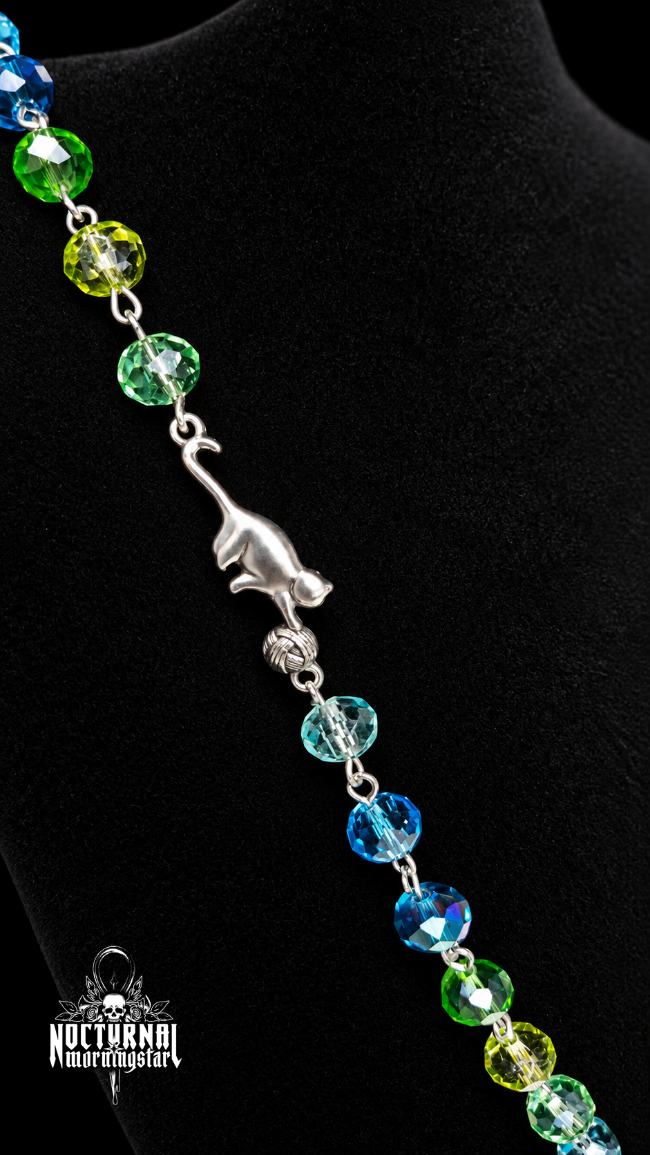 Black Cat Green/Blue Cameo Rosary