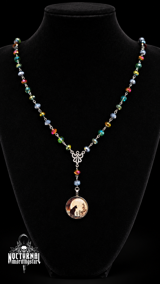 Black Cat Autumn Moon Cameo Rosary