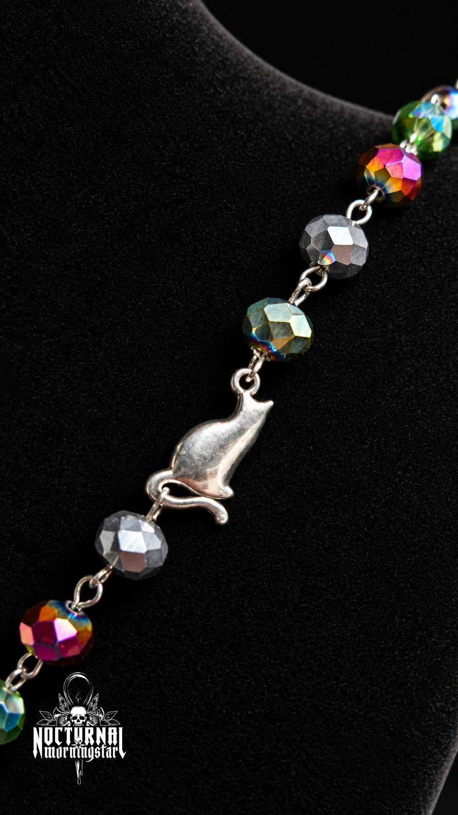 Black Cat Autumn Moon Cameo Rosary