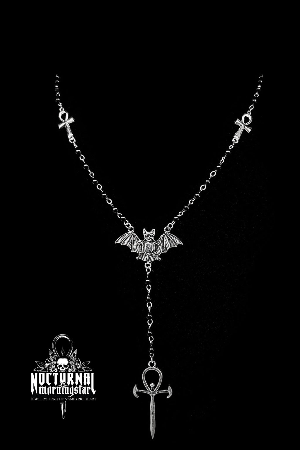 Acrylic Bat Rosary With Vampyre Ankh