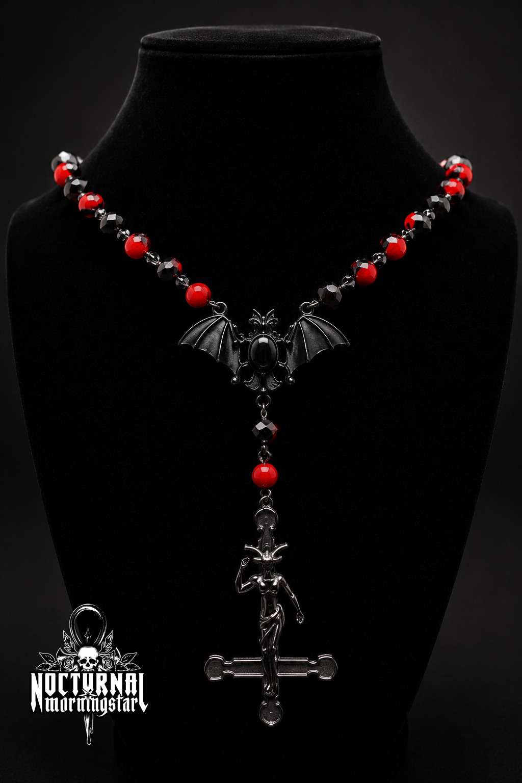 Baphomet Cross "Black Bat" Rosary