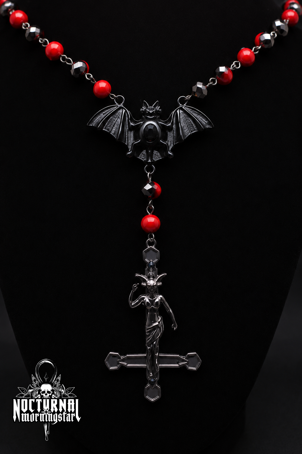 Baphomet Cross "Black Bat" Rosary