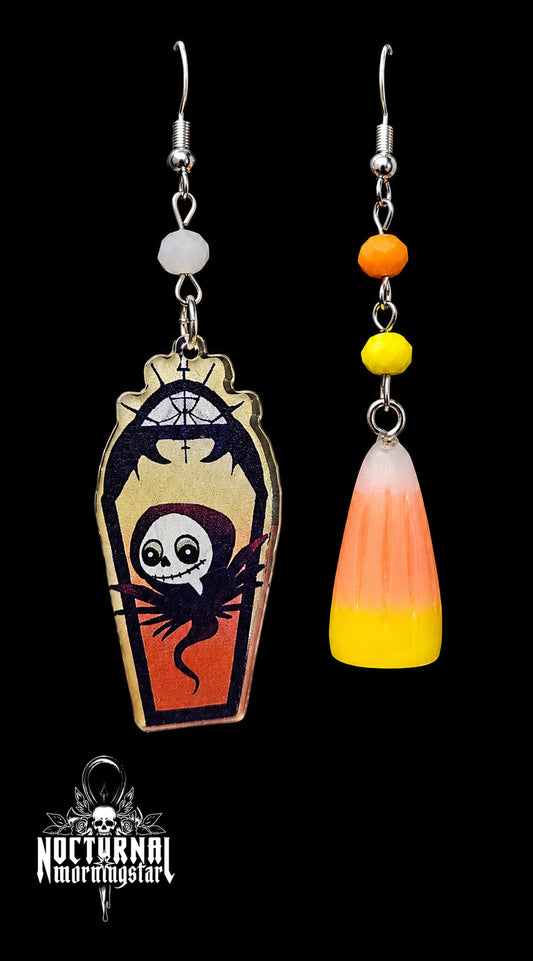 Candy Corn Coffin Earrings