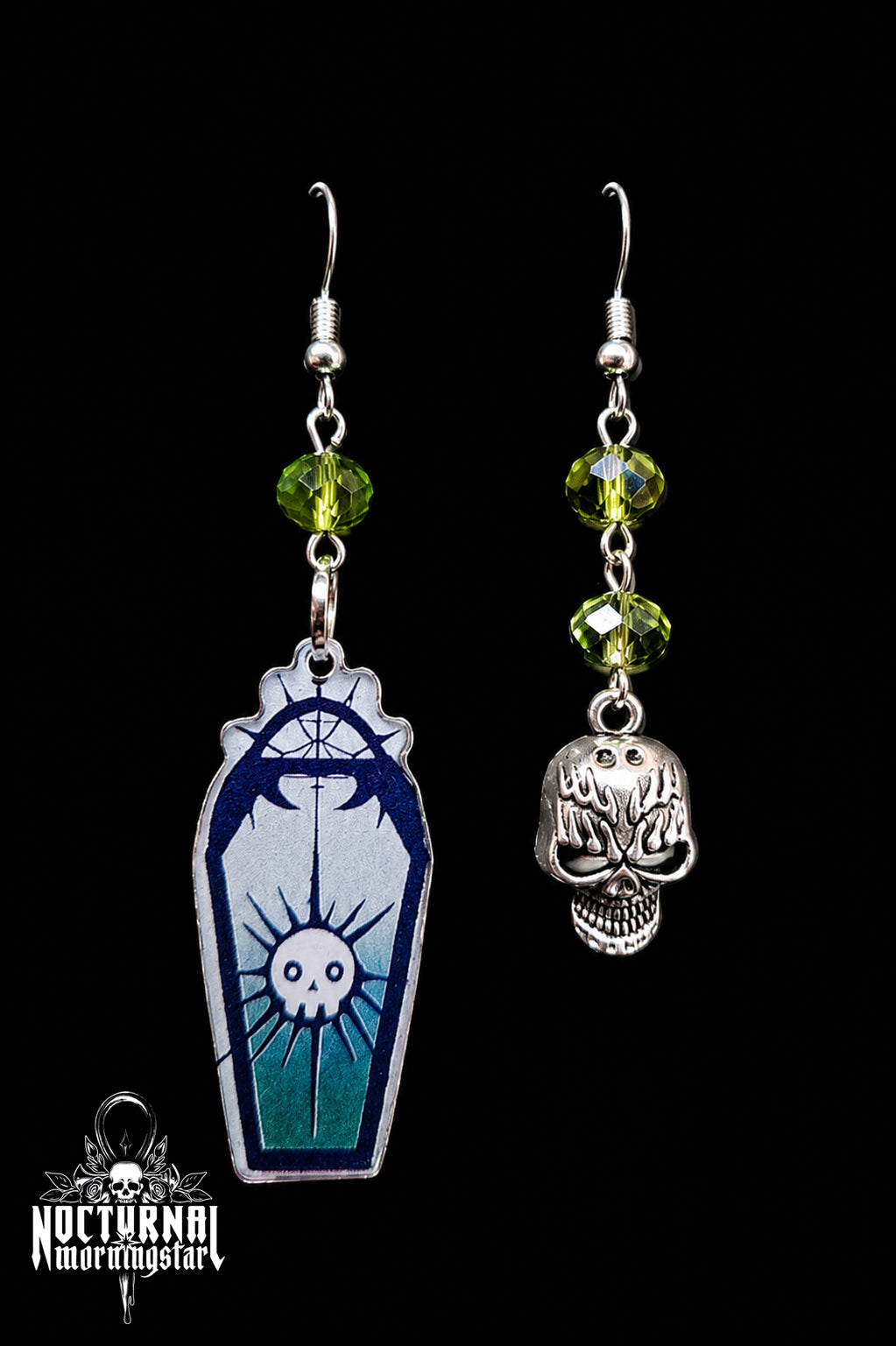 Green Coffin Earrings with Skull