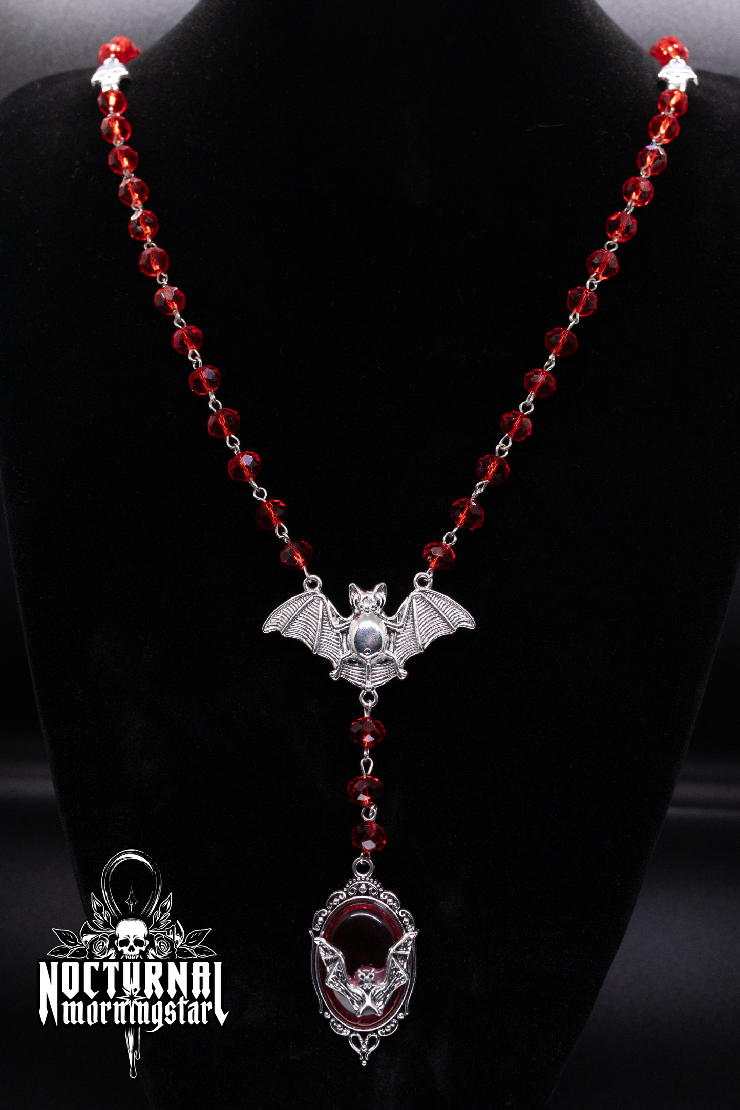 Bat Rosary With Bat Cameo Pendant