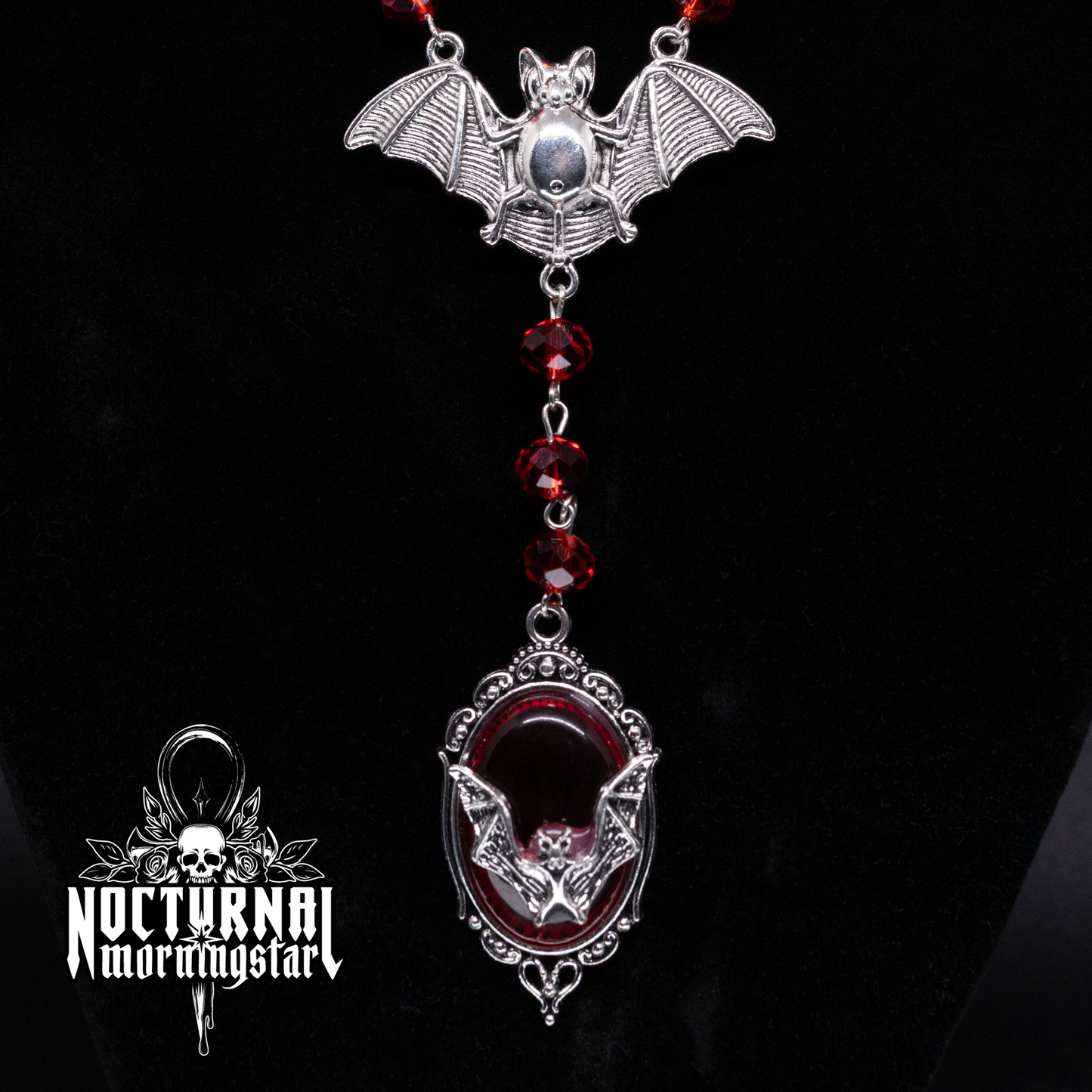 Bat Rosary With Bat Cameo Pendant