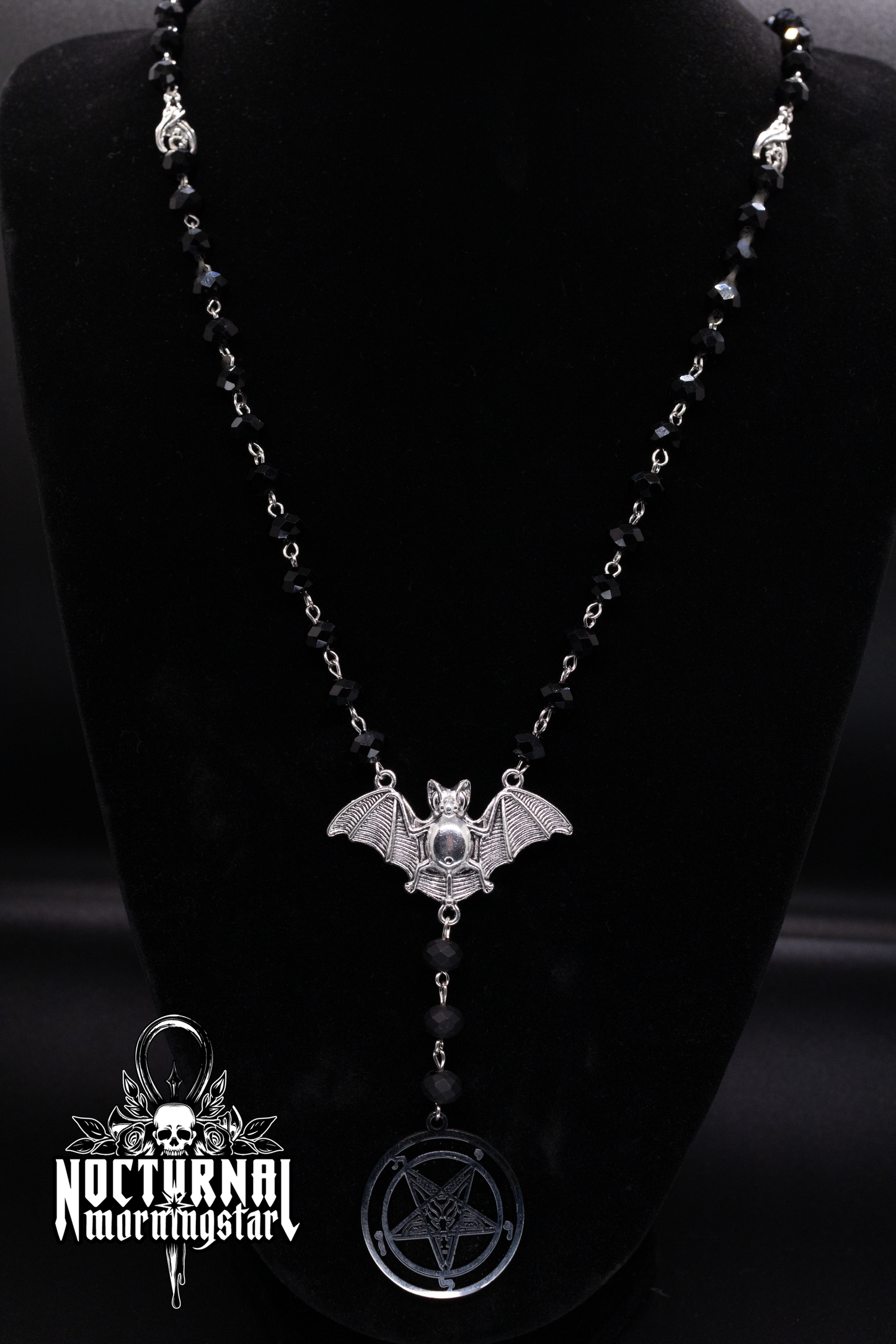 Silver Bat & Baphomet Rosary