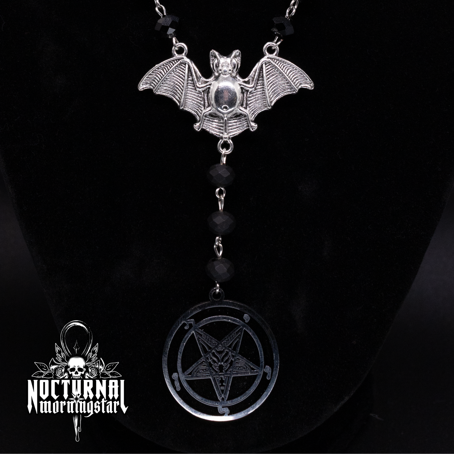 Silver Bat & Baphomet Rosary