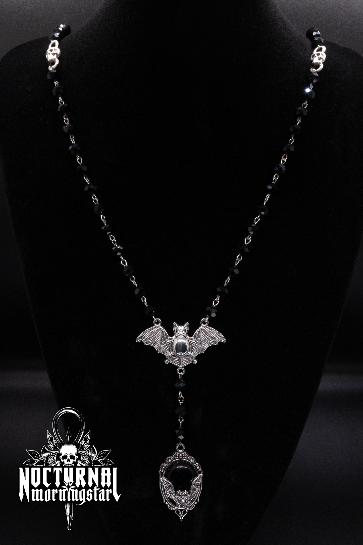 Bat Rosary With Bat Cameo Pendant