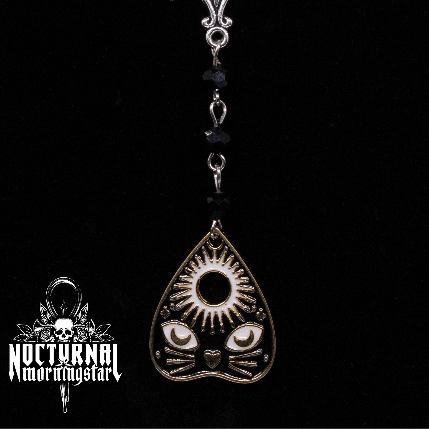 Gold-Plated Black Cat Planchette Rosary