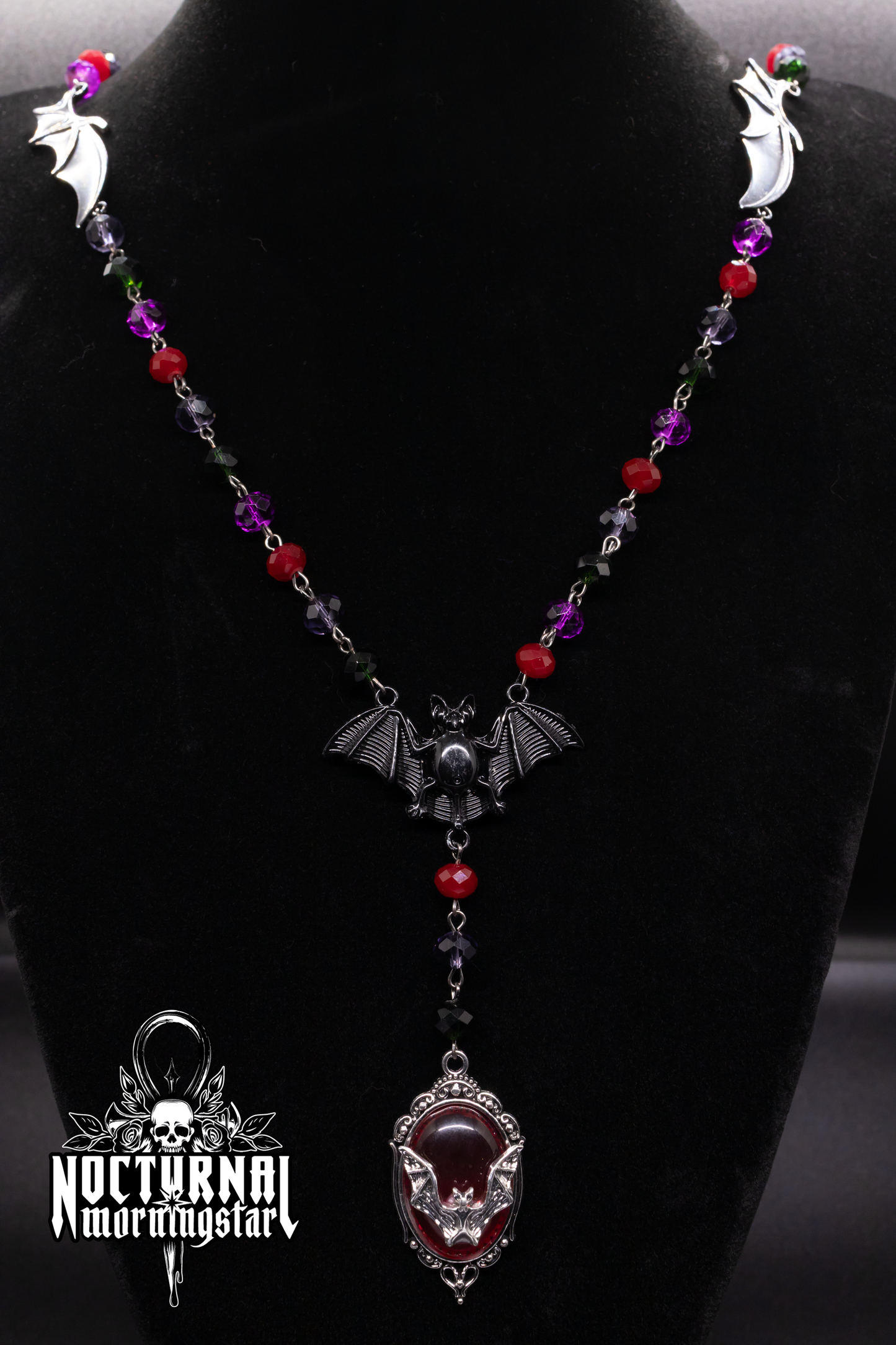 Bat Rosary With Bat Cameo Pendant
