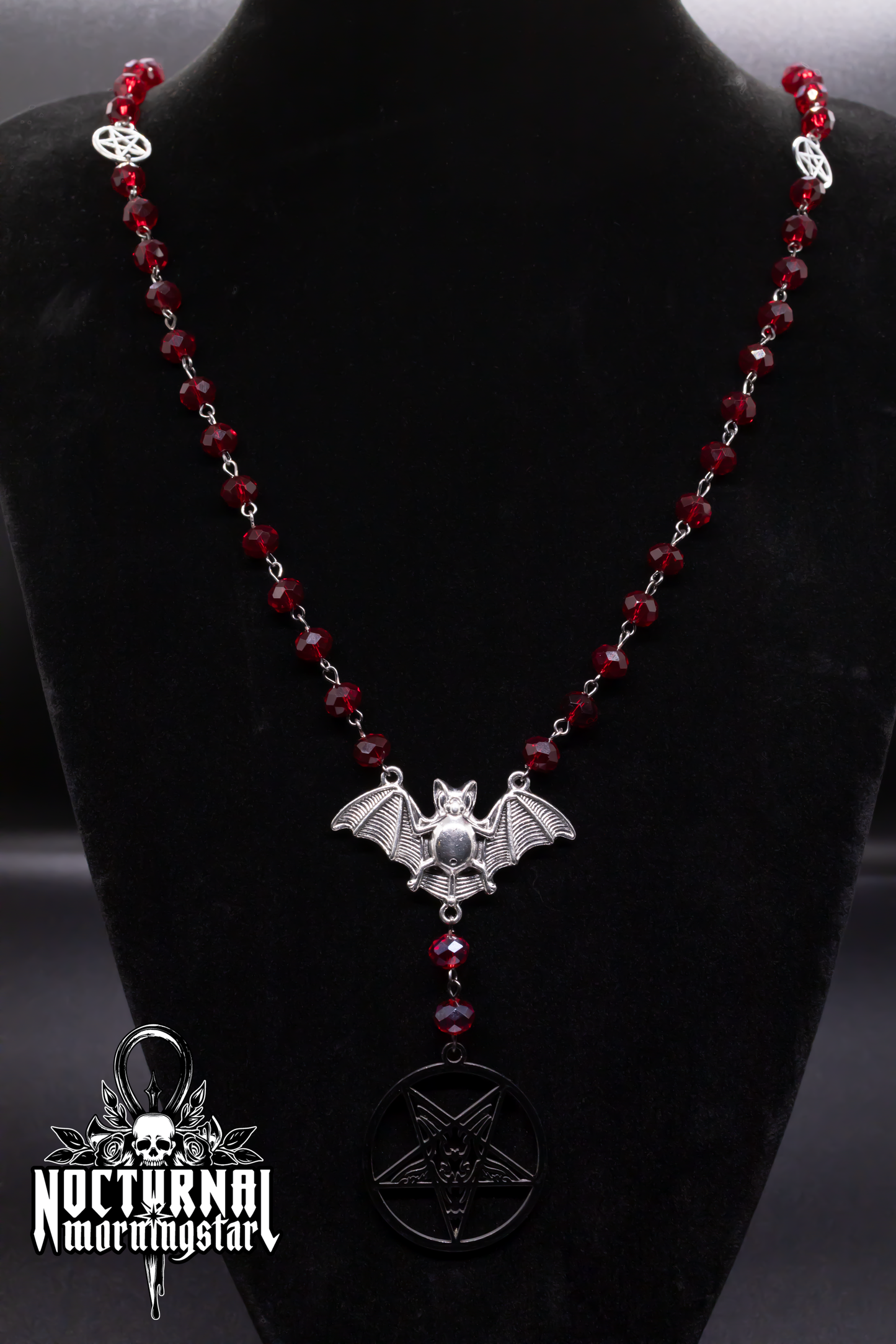 Silver Bat & Baphomet Rosary