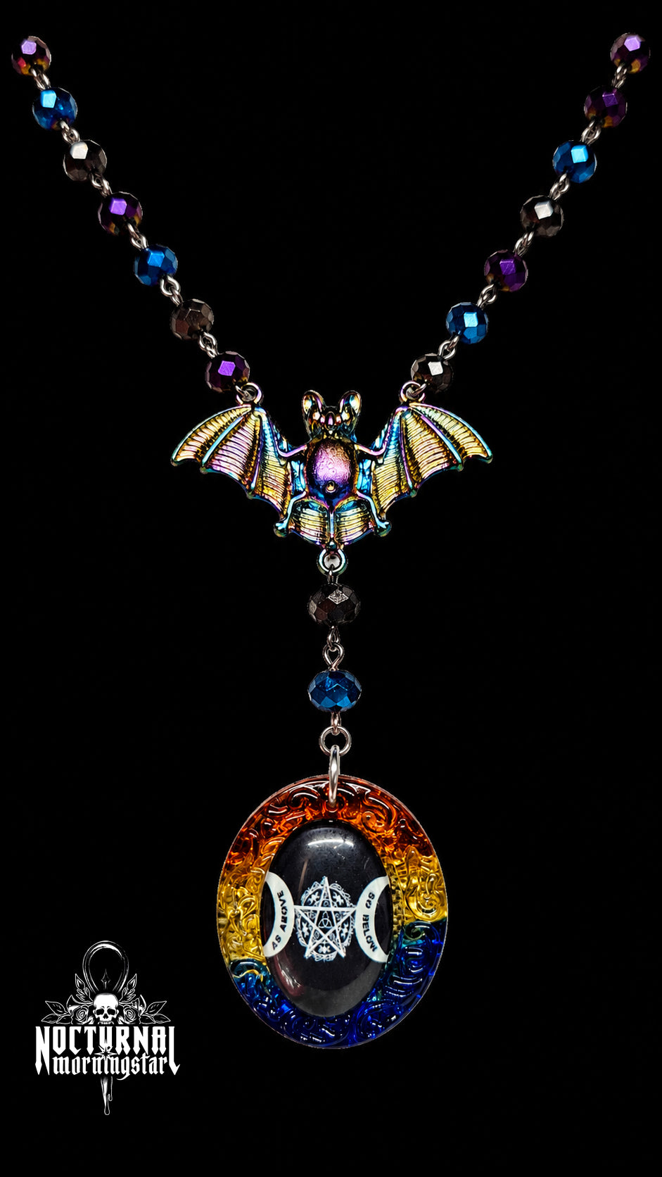 Bat Pride Rosary with Triple Moon Rainbow Cameo