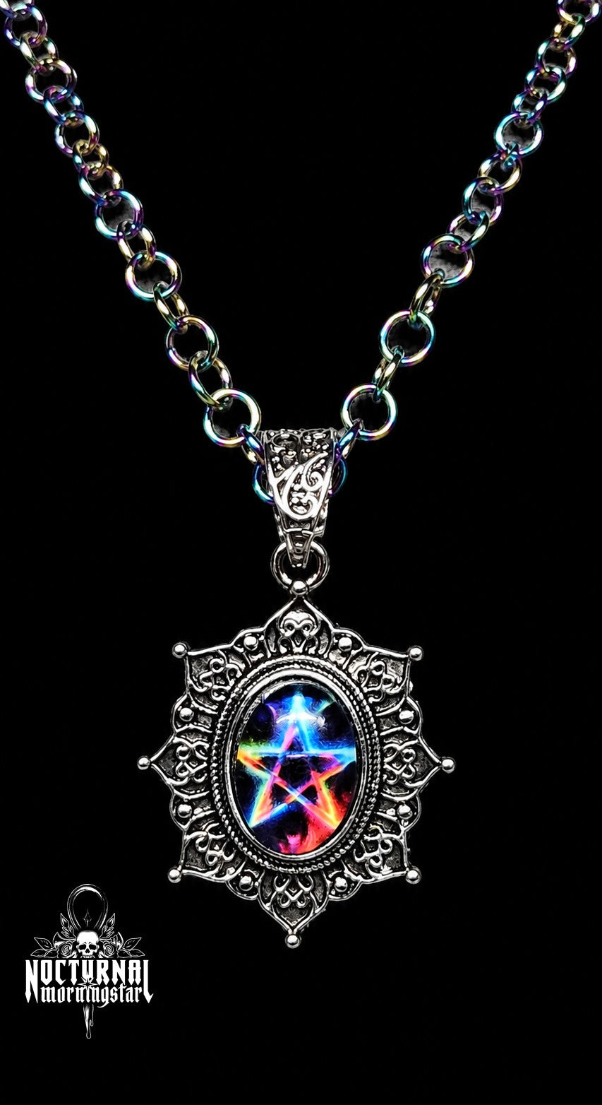 Rainbow Pentacle Rolo Chain Necklace