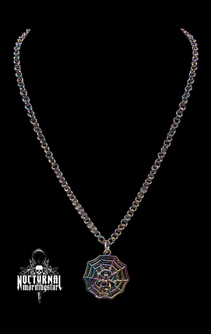 Rainbow Spider Web Rolo Chain Necklace