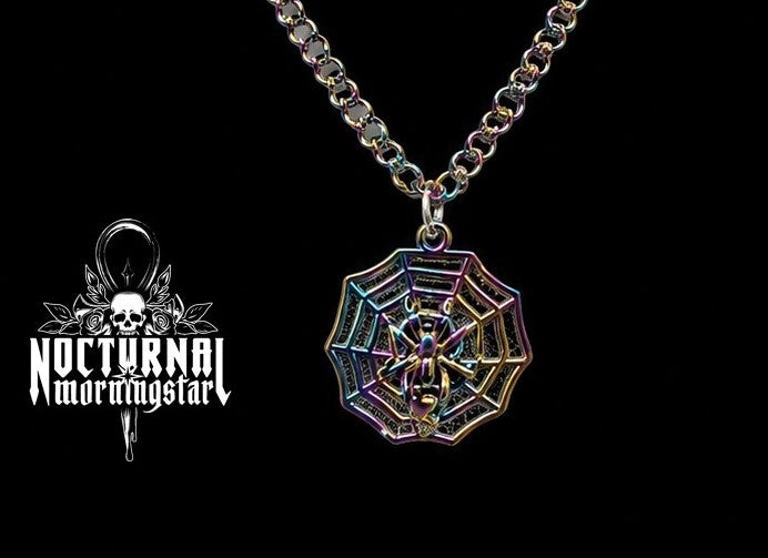 Rainbow Spider Web Rolo Chain Necklace