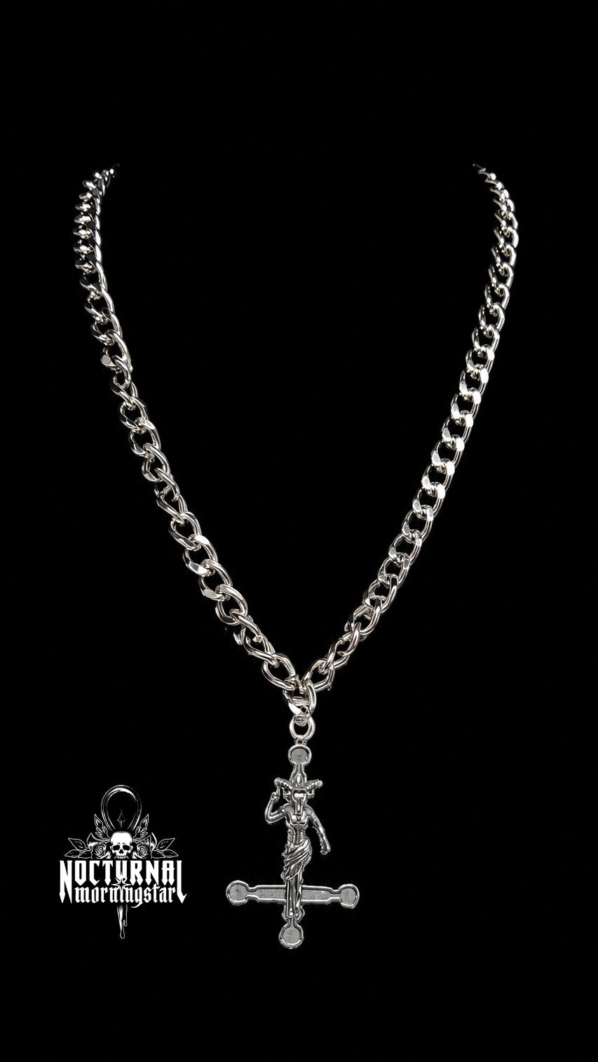 Baphomet Cross Rolo Chain Necklace