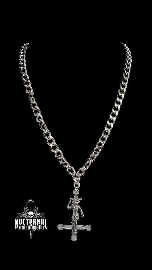 Baphomet Cross Rolo Chain Necklace