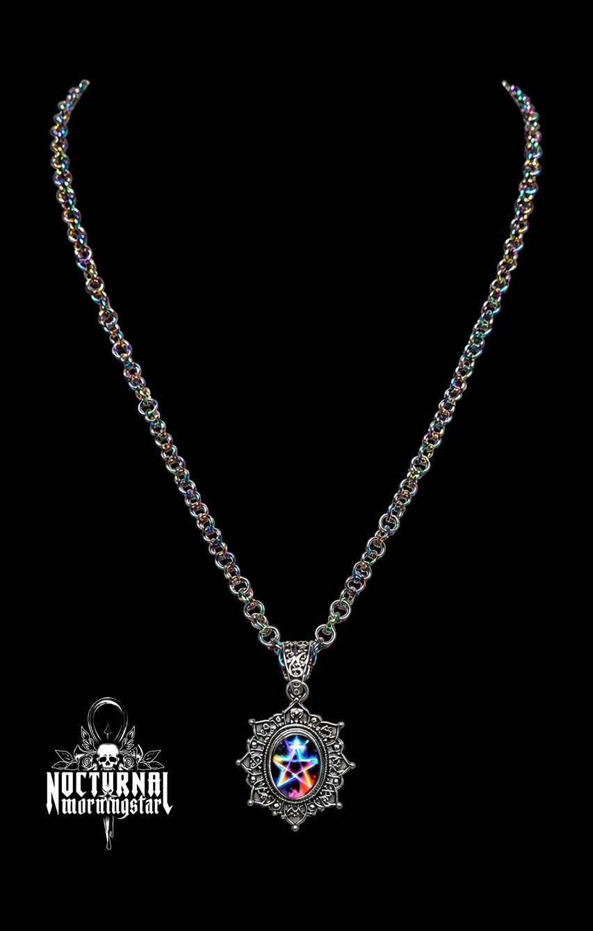 Rainbow Pentacle Rolo Chain Necklace