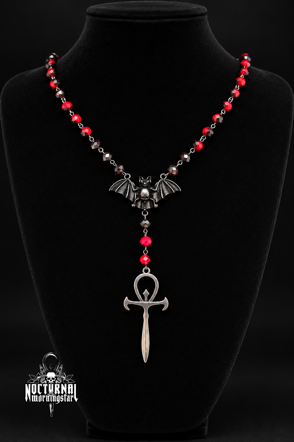 Vampyre Ankh Rosary (Red & Black)