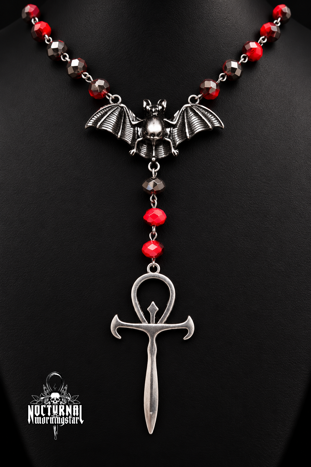 Vampyre Ankh Rosary (Red & Black)