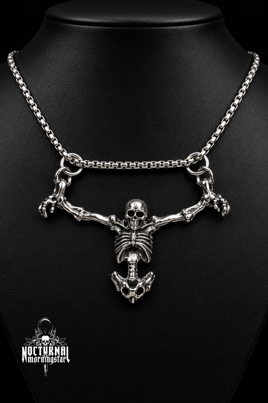 Hanging Skeleton Steel Box Chain Necklace