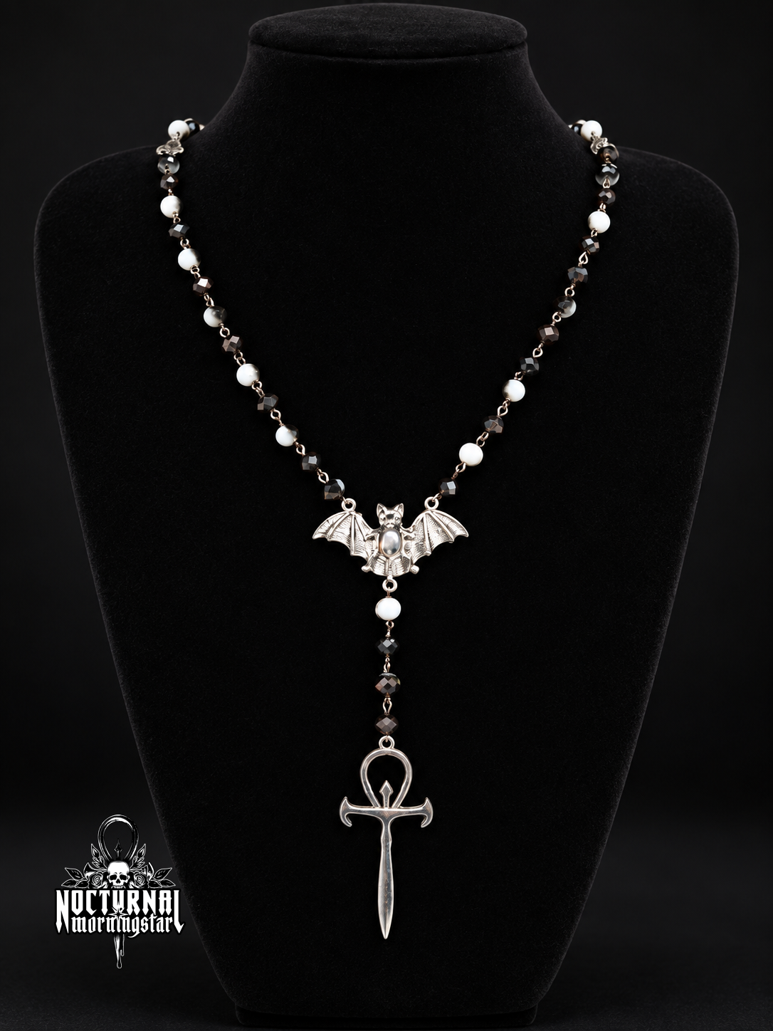 Vampyre Ankh Rosary (Black & White)