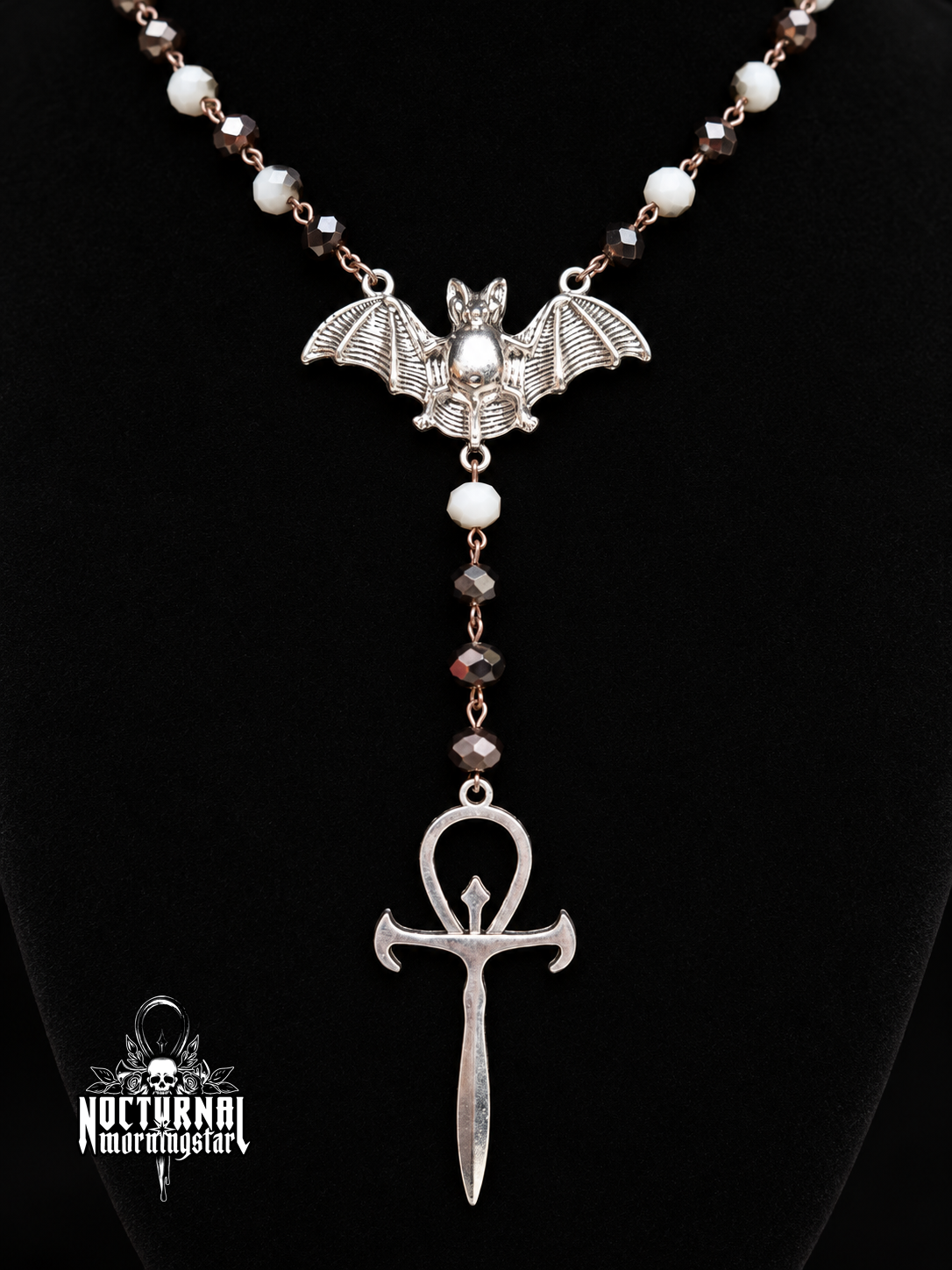 Vampyre Ankh Rosary (Black & White)