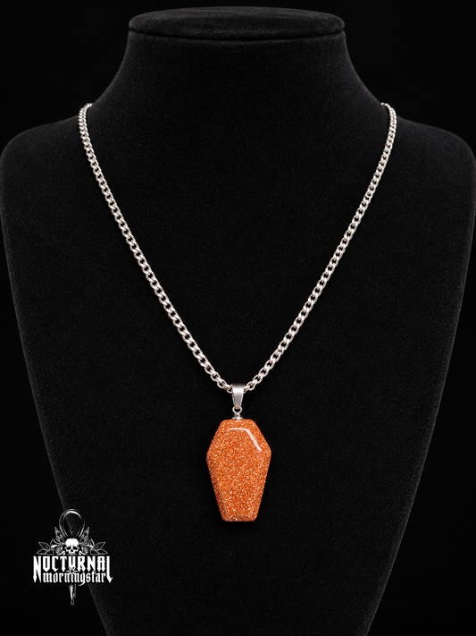 Orange GoldStone Coffin Necklace