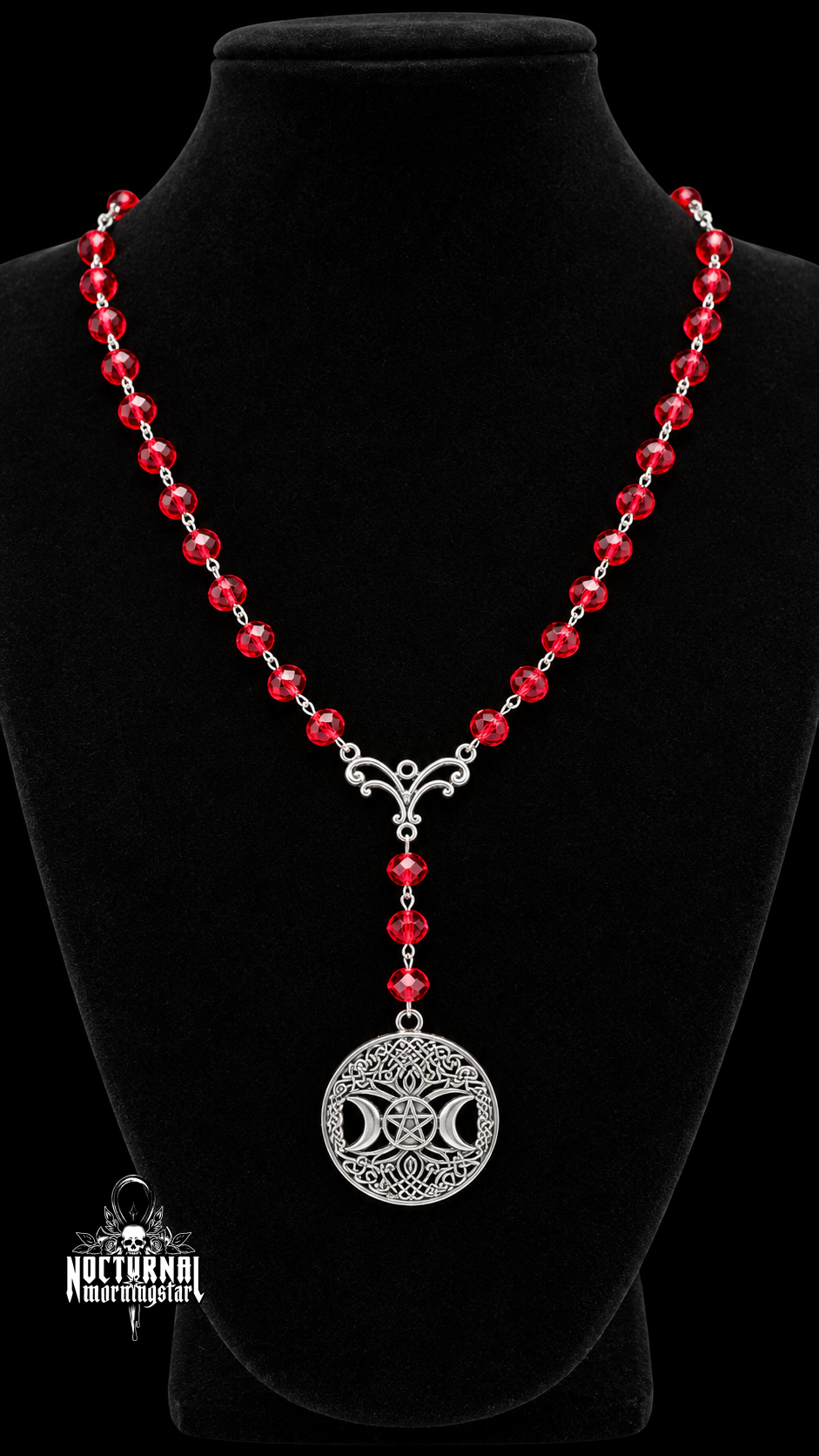 Triple Moon Pentacle Tree of Life Rosary (Red)