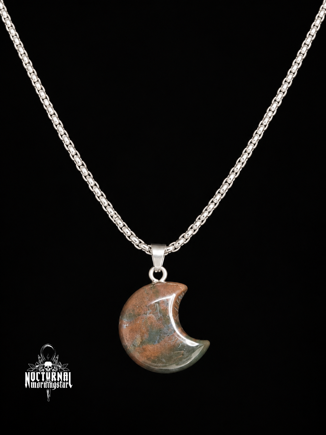 Moss Agate Moon Necklace