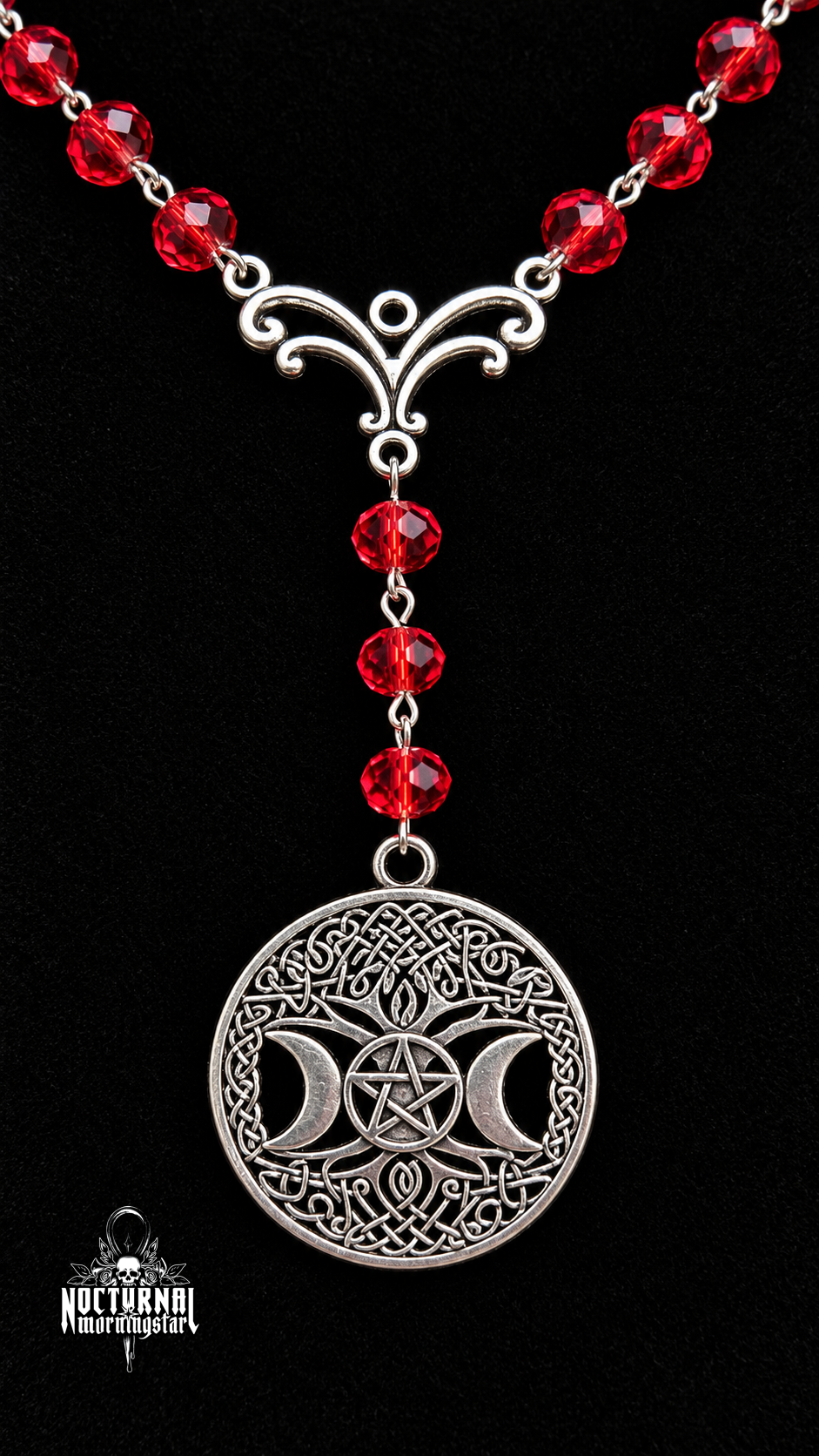 Triple Moon Pentacle Tree of Life Rosary (Red)