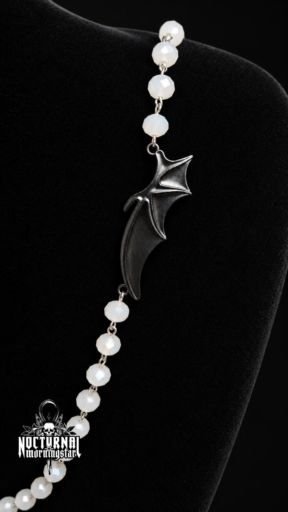 Black Vampyre Ankh Rosary (White Crystal)