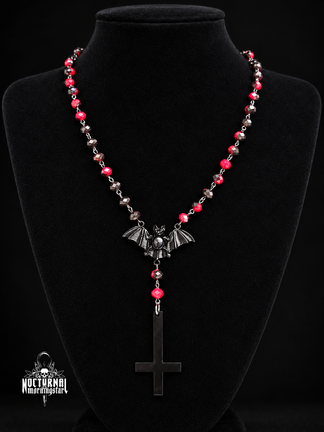 Black Steel Inverted Cross Rosary